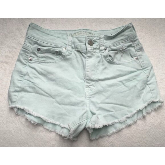 American Eagle Shorts Womens Sz 2 Cut-Off Frayed Distressed Stretch Pockets Aqua - Picture 1 of 11